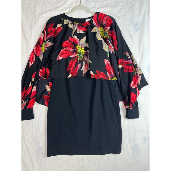 Trina Turk Preston Floral Print Cape Overlay Dress Black Red 190305 Size 2 NWT - Picture 3 of 8